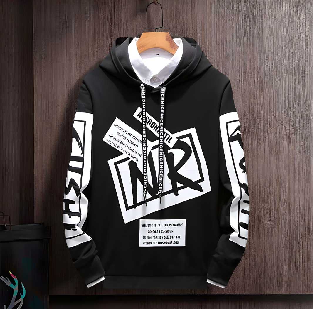 Cotton Blend Printed Mens Hoodie
